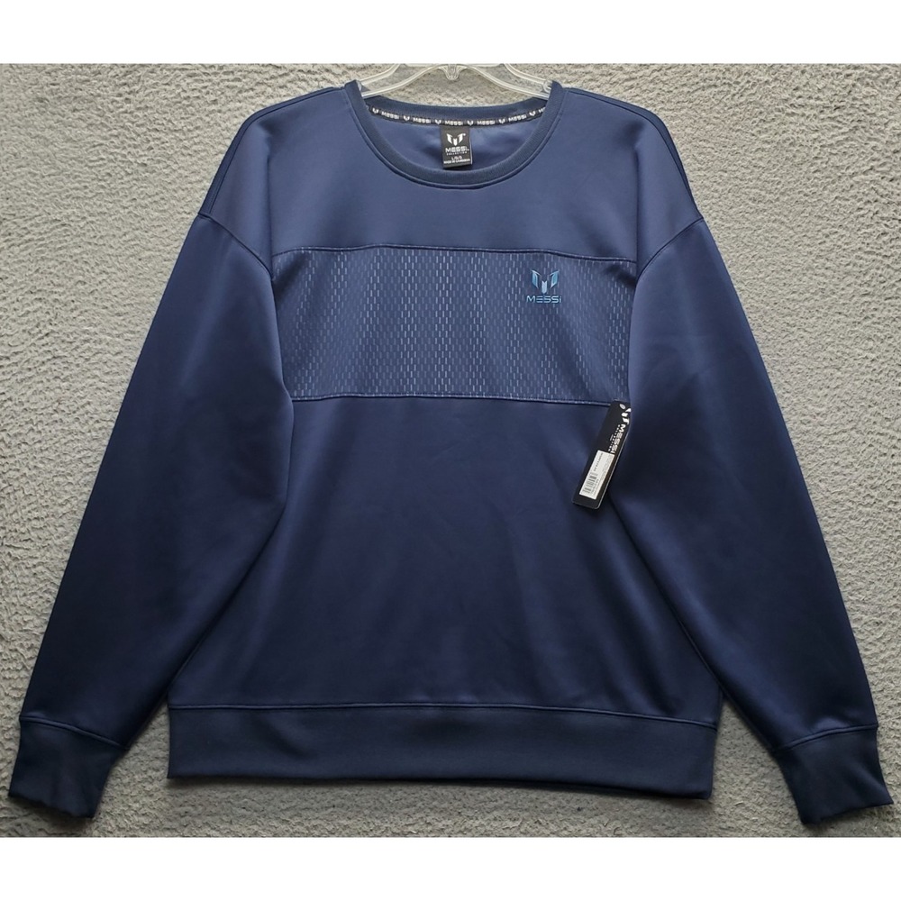Messi Collection Sweatshirt Mens L Navy Long Sleeve Crew Neck Stretch Pullover